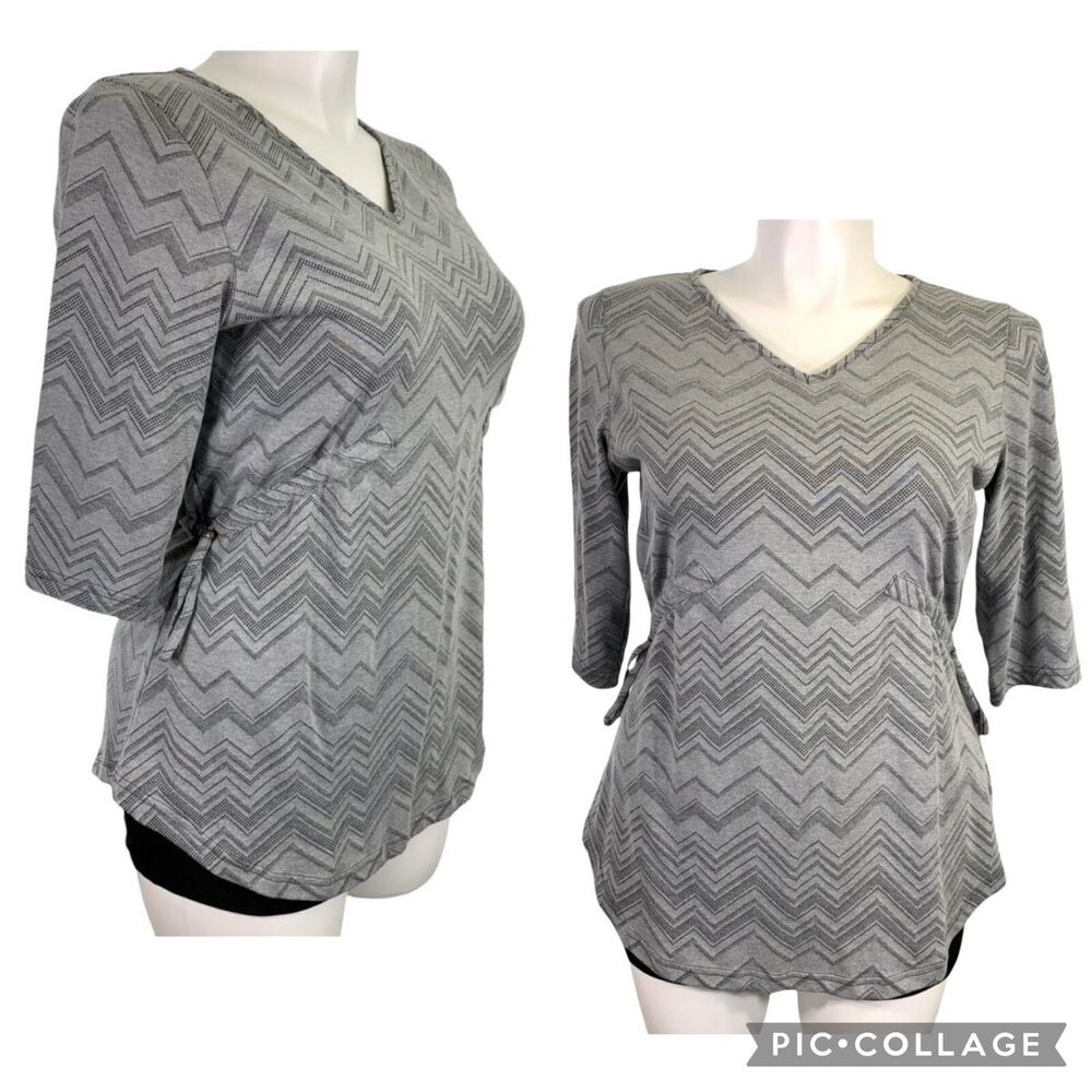 Merrell Womens Sweater Top Shirt Chevron Adjustable Empire Waist Pullover Large